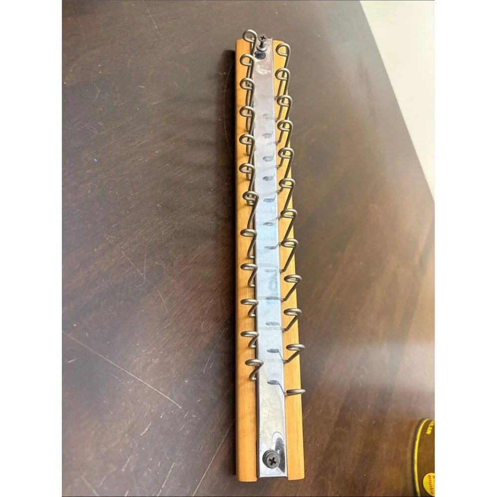 MCM Wood and Chrome  Multi-Hook Tie Rack